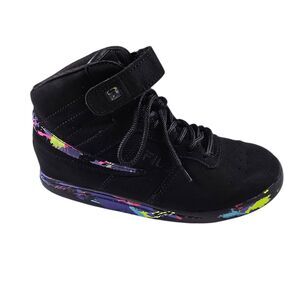 Fila Kids Black Neon Paint Splatter High Top Sneakers in Size 2.5